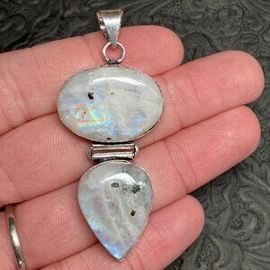 Double Rainbow Moonstone White Labradorite Pendant Stone Crystal Jewelry